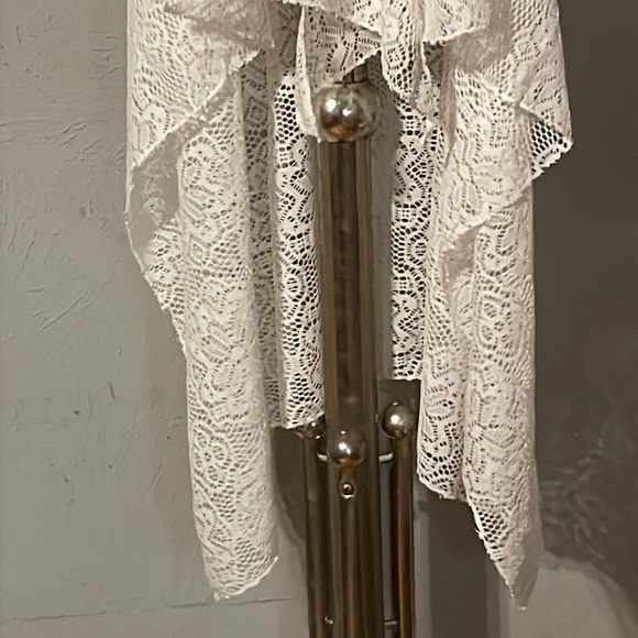 OS Vintage 1988 Time USA cream ivory lace sleeveless open long cardigan - Picture 7 of 12